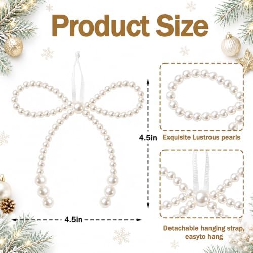 DIYDEC 18PCS Christmas Pearl Bow Ornament 4.5in Tree Topper Hanging Decor