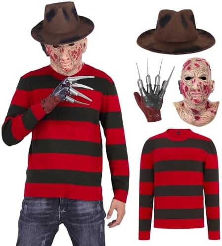 Adult Horror Halloween Costumes for Men with Hat Claw Gloves Mask