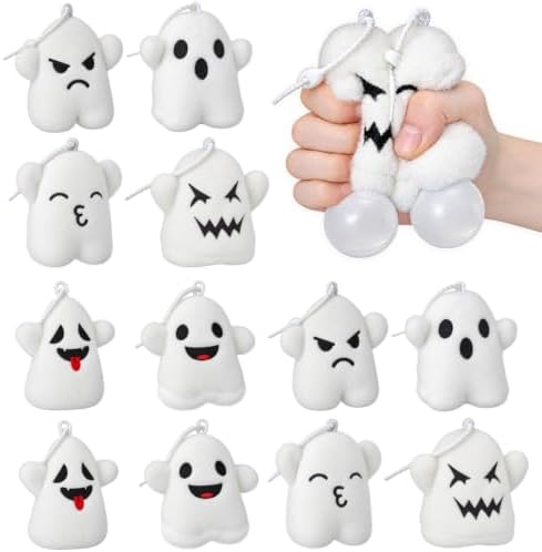 Meooeck 12 Pcs Halloween Ghost Fidgets Balls Plush Ghost Party Favors