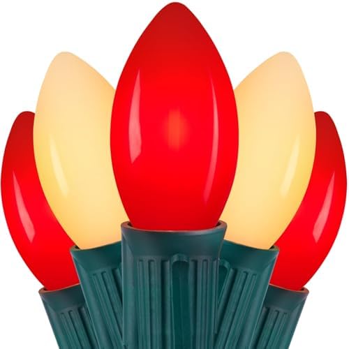 C9 Christmas Lights Outdoor, 100Ft 50 LED Red & Warm White String Lights