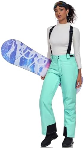 Women's Snow Ski Pants Insulated Winter Warm Outdoor Waterproof Snowboard Pants Bibs Detachable Suspender