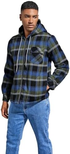 Elesuit Men's Full Zip Fleece Flannel Jacket Shirt Plaid Cotton Hoodie Coat