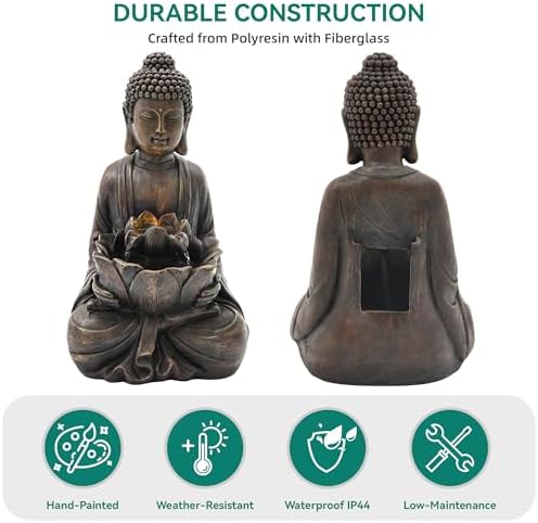 29" Zen Meditating Buddha Statue Outdoor Fountain with LED Lights