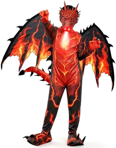 Kids Dragon Costume, Boys Dragon Halloween Costume with Mask, Wings & Tail