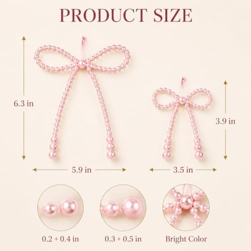 DIYDEC 24pcs Pearl Christmas Bow Ornament 7&4.5In Tree Topper Hanging Decor