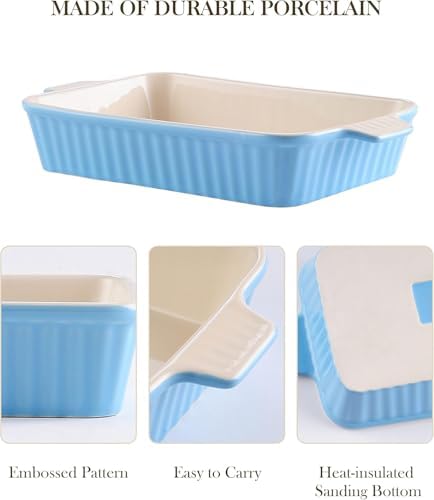 MALACASA Casserole Dishes for Oven, Ceramic Bakeware Set of 4, Blue
