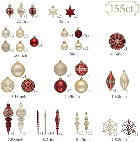 Valery Madelyn 155ct Christmas Tree Decorations Ball Ornaments Set