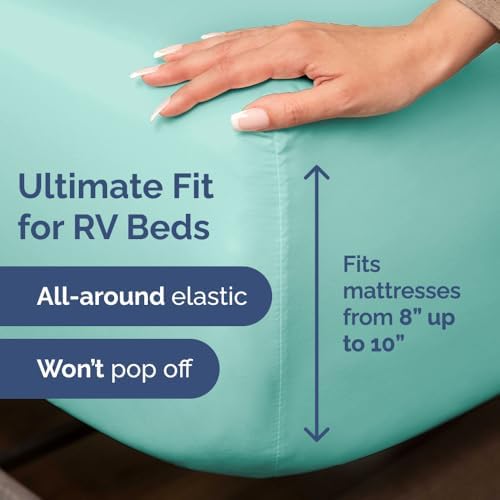 Short Queen Size 4 Piece Bed Sheet Set - RV Short Queen Sheets - Spa Blue