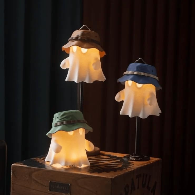Cute Camping Ghost Night Light, Ghost Squad 3D Printed Lantern Shade Set, Cute Home Decor Squishy Lamp, for Birthday Halloween Decorations ，D