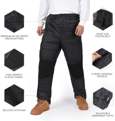 Men's Winter Warm Puffer Pants Loose Utility Insulated Pants, Outdoor Windproof Ski Snow Pants