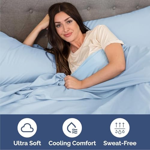 Cal King Size 4 Piece Sheet Set - Breathable & Cooling Sheets - Light Blue