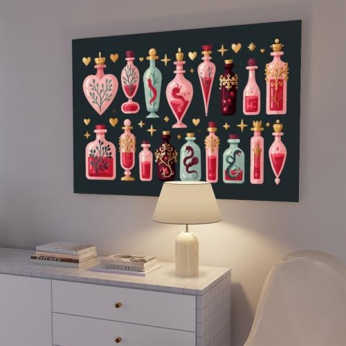 JDBeehpy Witchy Potion Bottles Hearts Canvas Painting Framed 20x30inch