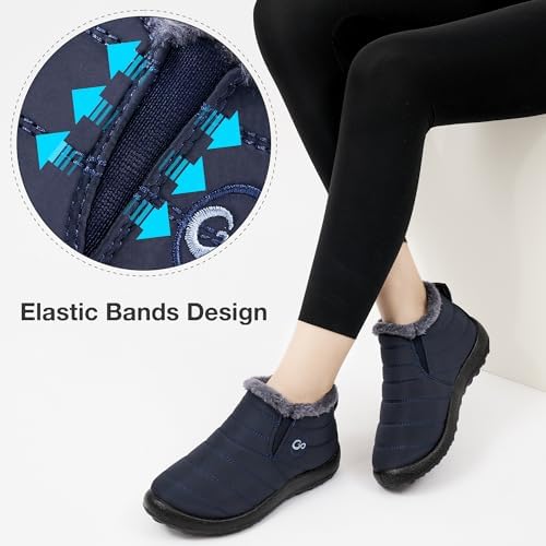 Alicegana Snow Boots for Women Winter: Warm Fur Lined Ankle Booties Comfortable Waterproof Slip On Lightweight Womens Boots