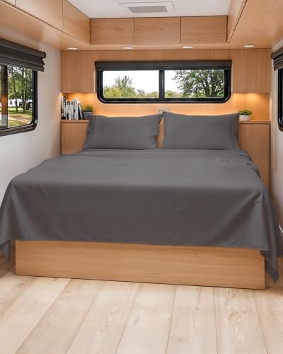 Short Queen Size 4 Piece Bed Sheet Set - RV Short Queen Sheets - Dark Grey