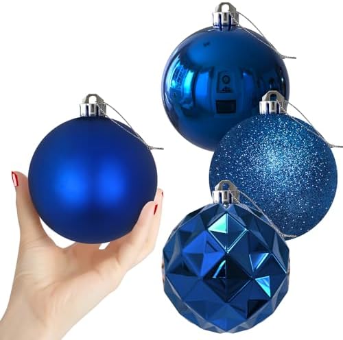 Royal Blue Set of XL (4.0") 4PCS Christmas Balls - Christmas Tree Decoration Ornaments Shatterproof Hanging Balls for New Year Easter Valentine Holiday Decorations