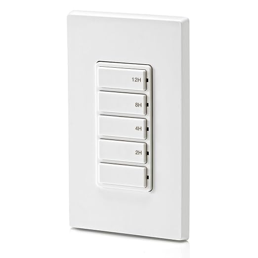 Leviton Countdown Timer Switch for household lights, heaters and exhaust fans, 2-4-8-12 hour, No Neutral Wire Required, Single Pole, 15A, 1/2 HP/9.8A Fan/Motor, DT112-1LW, White