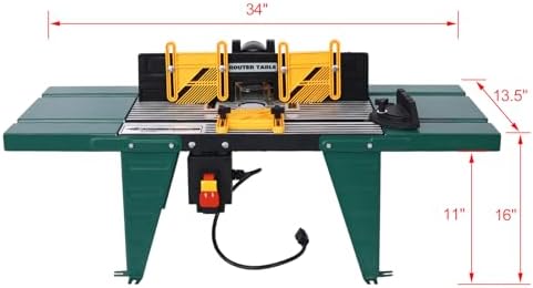 Professional Benchtop Router Table for Woodworking - Heavy-Duty Electric Router with Adjustable Fence & Safety Guards | Precision Wood Working Tool for DIY & Carpentry | Green Compact Design (120V)