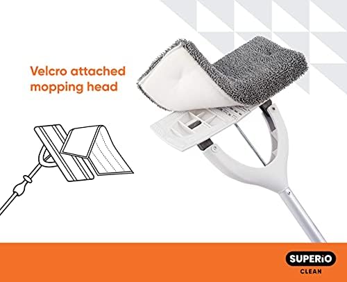 Superio Miracle Microfiber Mop for Hardwood Floors, Tile, Laminate, Walls-self Wringing Flat Mop Telescopic Handle-Lightweight, Heavy Duty-Grey