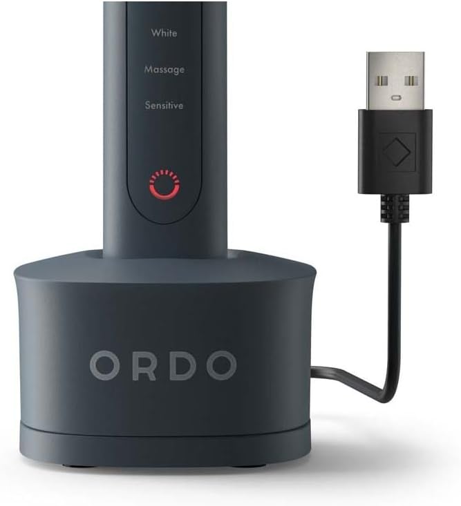 ORDO Sonic+ Electric Toothbrush for Adults, Advanced Tech, 4 Brushing Modes, Fast Rechargeable, Sonic Toothbrushes Over 4 Weeks Battery Life, Silicone Polishing Element, USB Charger, Charcoal Grey