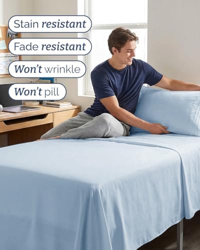 Twin XL Size 3 Piece Sheet Set - Breathable & Cooling Sheets - Sky Blue