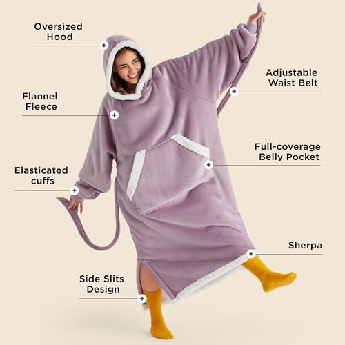 Bedsure Wearable Blanket Hoodie, Long Hooded Blanket Sweatshirt as Birthday Gifts for Women, Cozy Sherpa Hoodie for Adult, Standard, Lavender