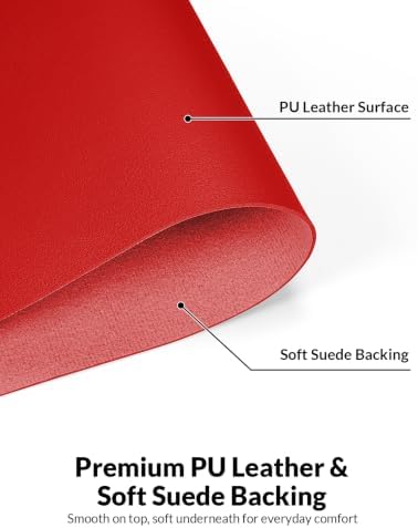 Leather Desk Pad Protector, 31.5" x 15.7", Red Desk Mat