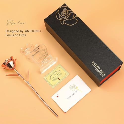 Anthonic Gold Dipped Infinity Rose Last Forever Flower Decor, Birthday Gift for Women in Her Birthday Valentines Day Mothers Day, Resin Preserved Rose | Anniversary Present for Mom (Rose Gold)