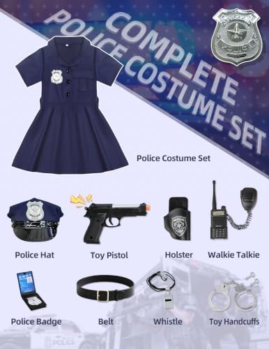 Doxrmuru Police Costume for Girls Police Outfit with Toy Gun,Cop Accessories