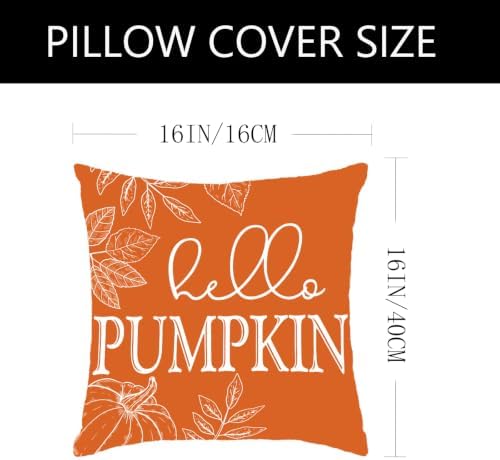 Fall Decor for Home,Fall Pillow Covers 16x16 Set of 4 Rustic Indoor Outdoor Decorations Orange Plaid Throw Pillow Covers,Hello Pumpkin Linen Autumn Cushion Case for Sofa Couch Chair Bedroom