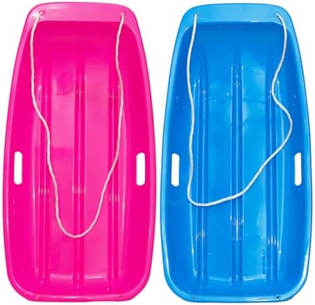 Adult and Kids Plastic Toboggan Snow Sled,Durable Cold-Resistant Flexible Design, with Pull Rope & Handles for Winter Outdoor Sports-35 Inch
