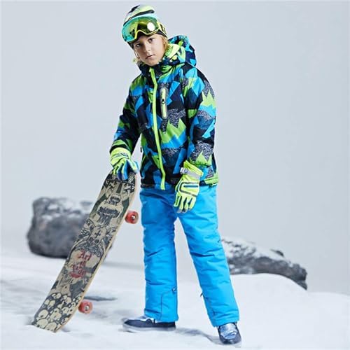 WOWULOVELY Big Boy's 2-Piece Colorblock Snow Pants and Jacket Snowsuit Ski Suit