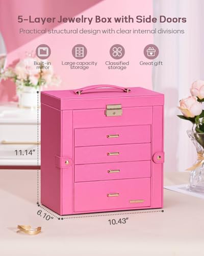 Homde Large Jewelry Box for Women: 5-Layer Organizer with Lock for Dresser
