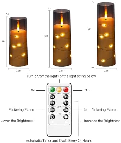 kakoya Flameless LED Candles with Timer 9 Pc Flickering Flameless Candles for Romantic Ambiance and Home Decoration Stable Acrylic Shell,with Embedded Star String，Battery Operated Candles（Grey）