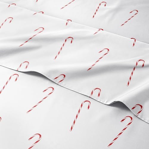 Christmas Sheet Set, Candy Canes, Holiday Xmas Bedding Set - Twin Size