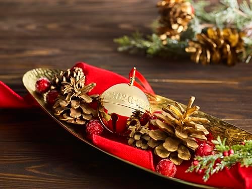 Wallace 2026 Gold-Plated Sleigh Bell Ornament 37th Edition - Penguins and Presents Annual Collectible - Handcrafted Holiday Bell with Gift Box, Velvet Pouch and Ribbon