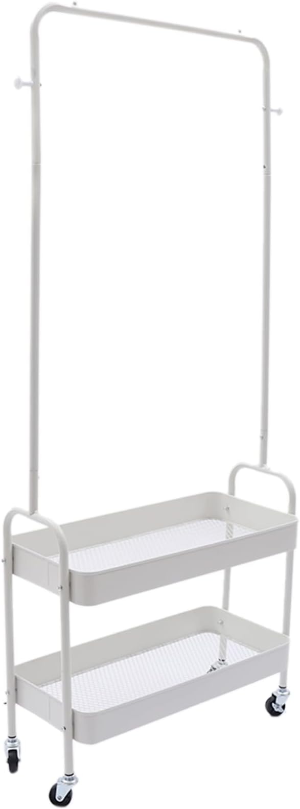 Clothing Rack, Portable Hanging Storage Organizer Garment Rack Clothing Racks with 2 Tier Basket Floor Standing Clothing Rack with Wheels for Home Bedroom Laundry (White)
