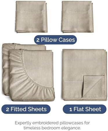 Split King Size 5 Piece Sheet Set - Breathable & Cooling - Heathered Beige