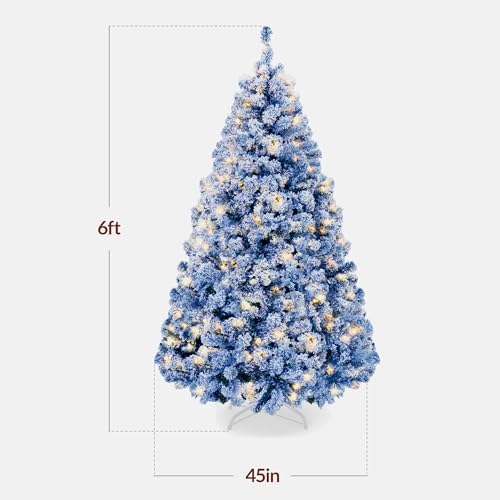 Best Choice Products Artificial Flocked Christmas Tree, 6ft Premium Pre-Lit Colorful Pine Holiday Décor w/250 Twinkle Lights, Metal Base - Baby Blue
