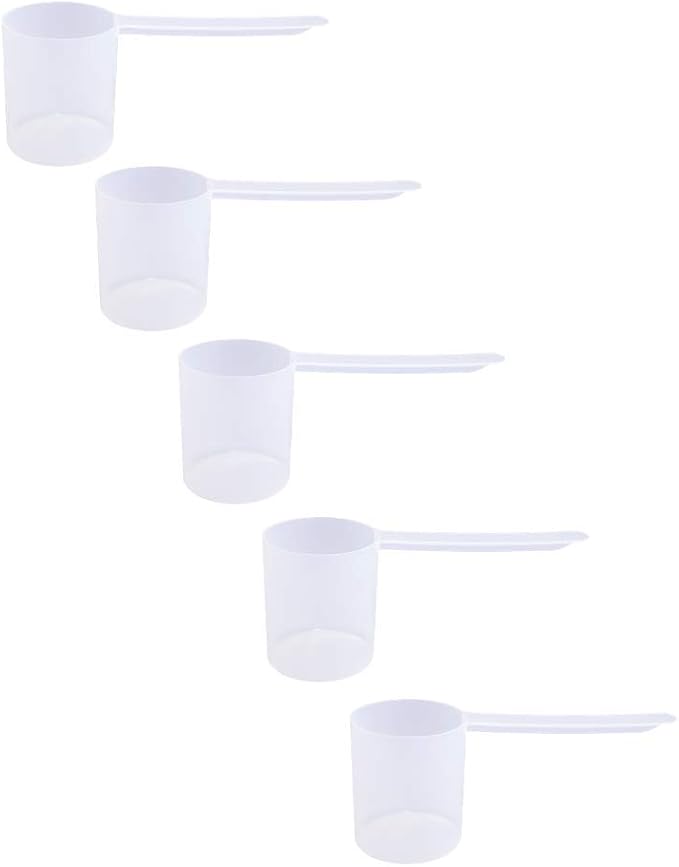 80cc Long Handle Measuring Scoop (1/3 Cup / 2.7 oz / 80mL) - Heavy-Duty Plastic Spoon for Powders, Protein, Coffee, and Baking, 5-Pack