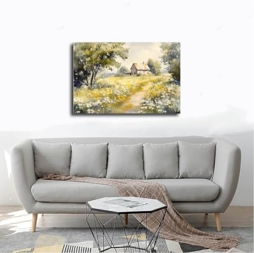 JDBeehpy Cottage Wildflower Path Daisy Canvas Wall Art Framed 20x30inch