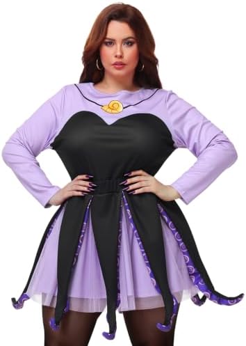 AOBUTE Adult Halloween Octopus Costume Set Plus Size Purple Tentacle Dress