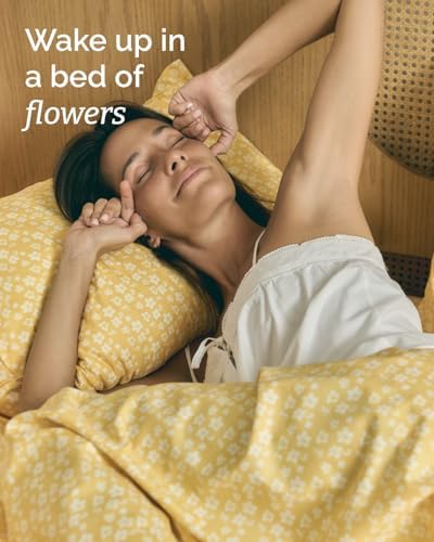 Cal King 4 Piece Floral Sheet Set - Breathable & Cooling - Yellow Meadow