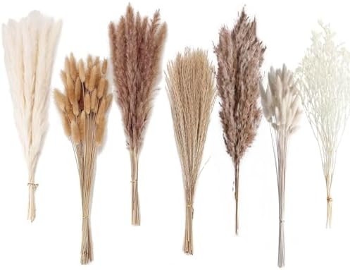 Dried Pampas Grass Decor, 128PCS Pampas Grass with Bunny Tails Dried Flowers, Reed Grass Bouquet for Wedding, Boho Flowers, Home Table Decor, Rustic Farmhouse Party