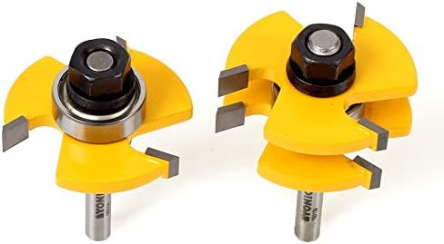 YONICO Tongue and Groove Router Bits Set Up to 3/4-Inch Stock 1/2" Cutting Depth 2 Bit Set 1/4-Inch Shank for Edge-to-Edge Hardwood Flooring, Paneling, Cabinet Door, Plywood Sheathing 15221q