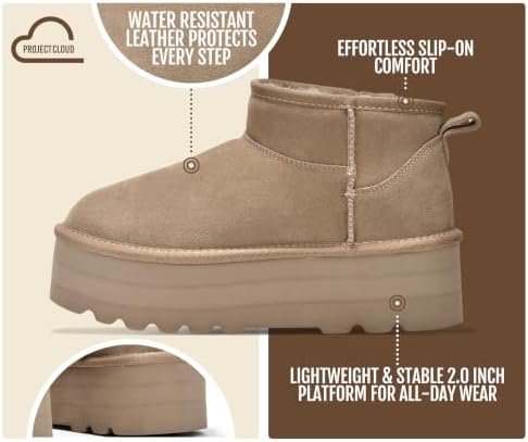 Project Cloud 100% Genuine Leather Ankle Boots for Women Platform Boots