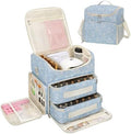 CUBETASTIC Extra Large Nail Polish Organizer Case Holds 86 to 100+ Bottles Nail Polish & Nail Lamp, Nail Supplies Storage Carrying Bag with 2 Removable Pouches, White Floral in Blue