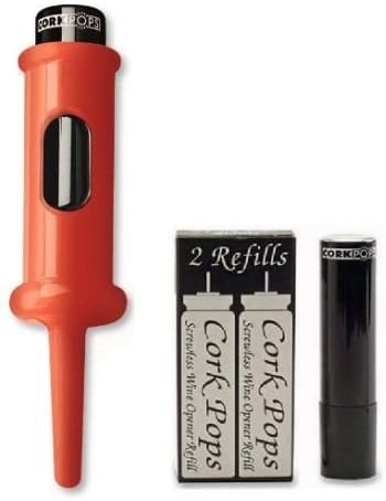 Cork Pops Original Wine Bottle Opener, 6.5 Inch – Made in USA, Effortless Push-Button Cork Removal, Includes Cartridge (Opens Up to 60 Bottles) (Red, 3 Cartridges)