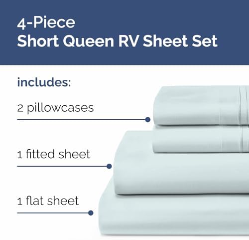 Short Queen Size 4 Piece Bed Sheet Set - RV Short Queen Sheets - Ice Blue