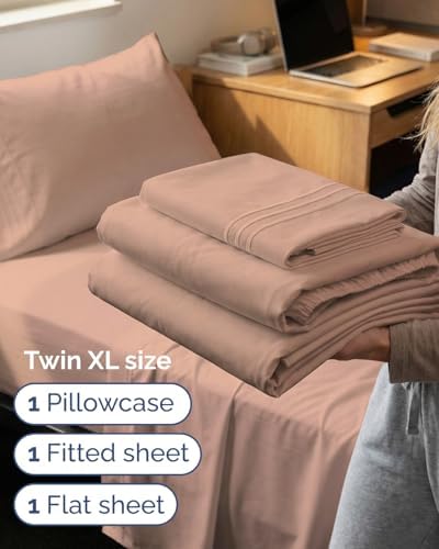 Twin XL Size 3 Piece Sheet Set - Comfy Breathable & Cooling Sheets - Mauve