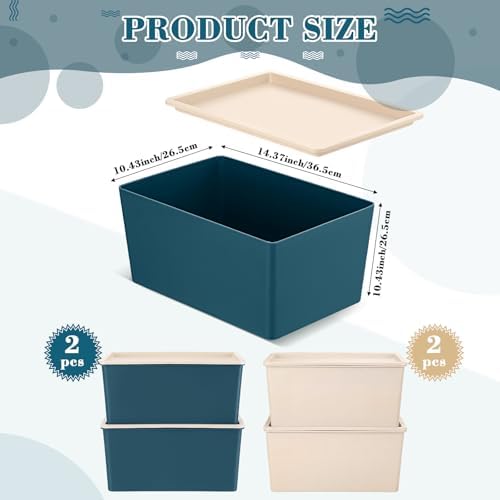 Menkxi 4 Pcs Storage Bins with Lids, Beige, Blue, Small